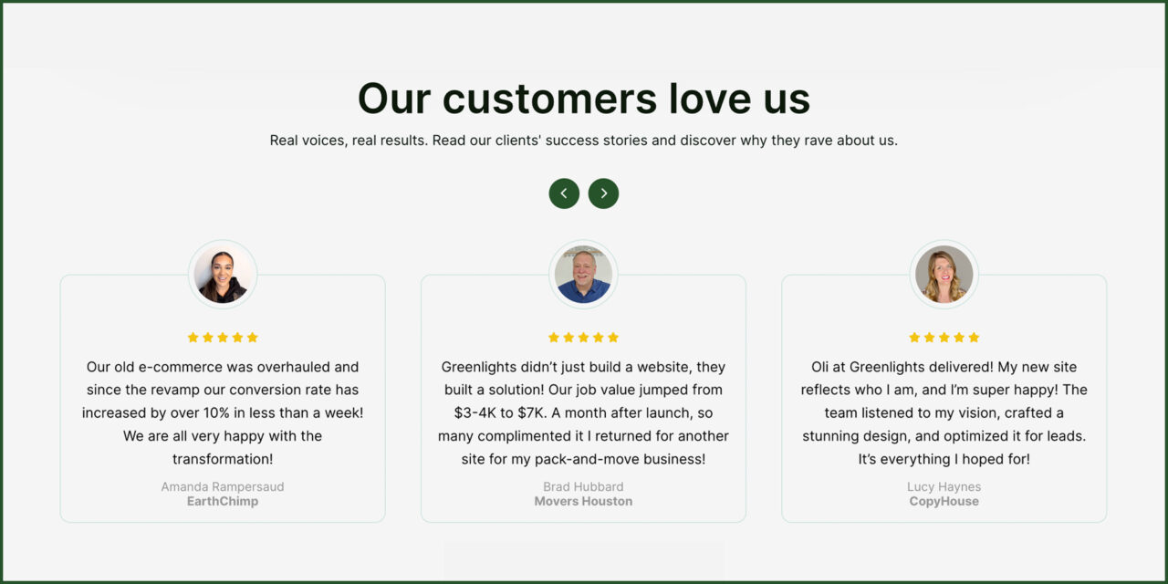 Customer testimonials CRO